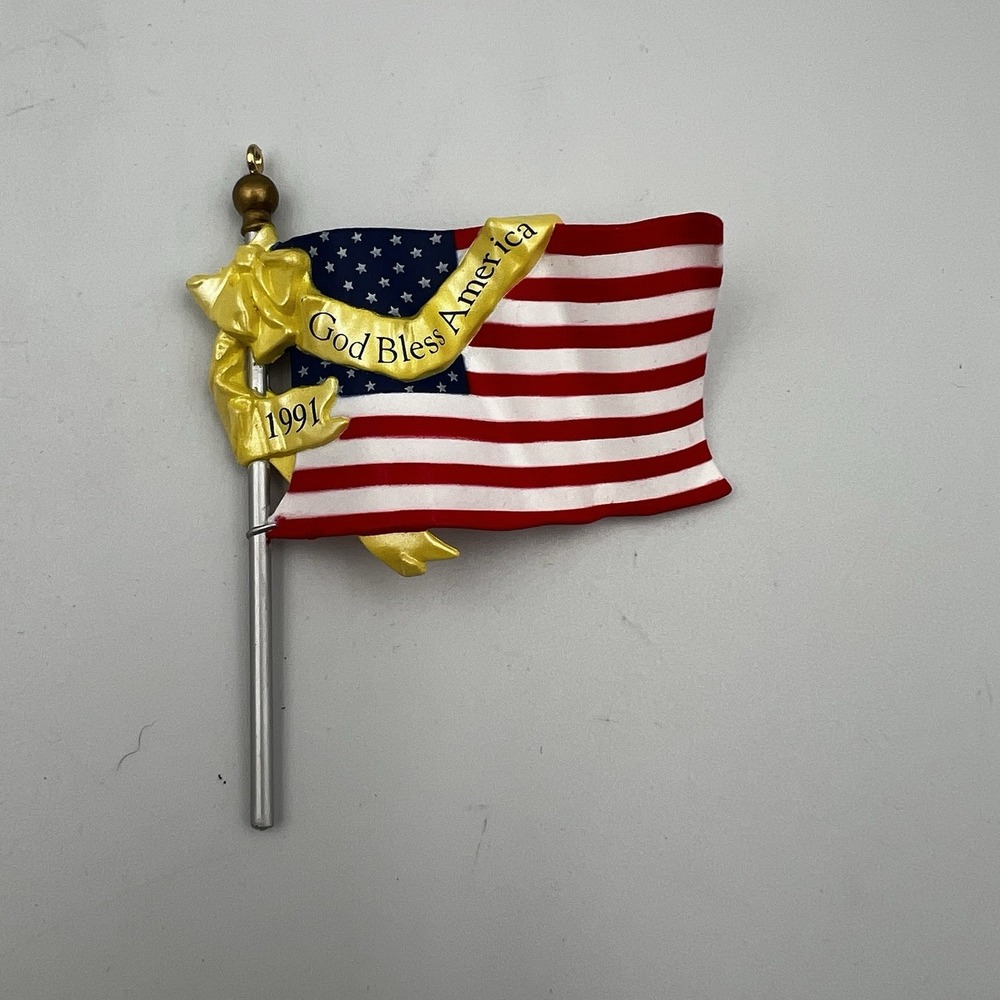 Vintage 1991 Hallmark Christmas Ornament Flag Of Liberty Bless America Patriotic